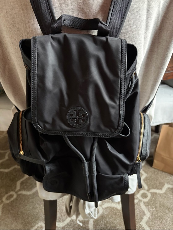 Tory Burch Black Nylon Backpack with Yellow Lemon Charm